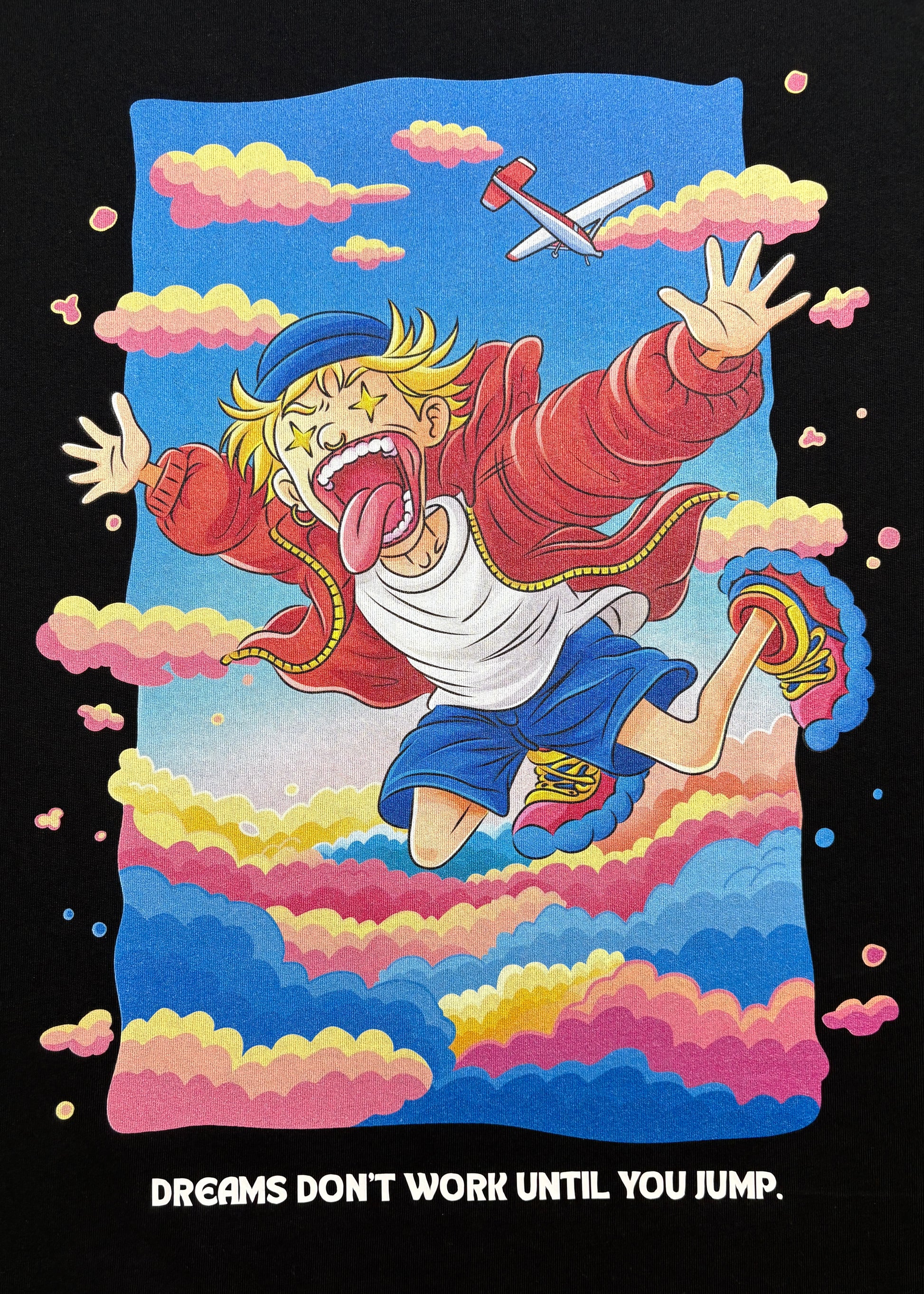 Colorful DMR graphic artwork design used on back of black shirt