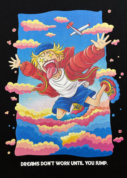 Colorful DMR graphic artwork design used on back of black shirt