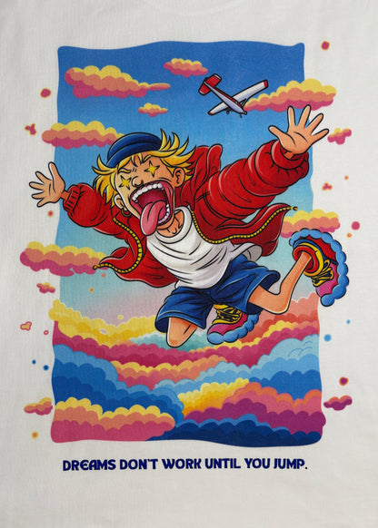 Detailed DMR back print illustration with vibrant colors on white shirt